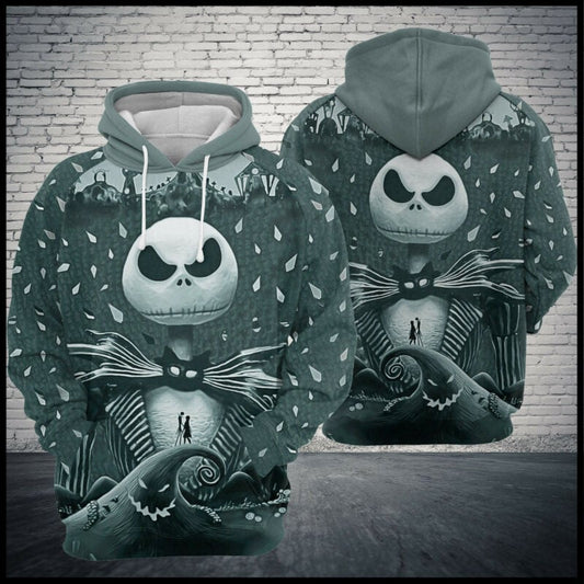 Nightmare Before Christmas Jack Skellington With Sally White Grey Hoodie Zip Hoodie Moonbestprint
