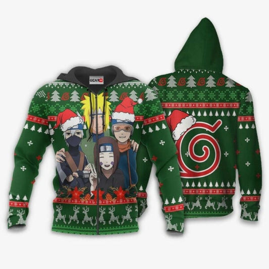 Konoha Team Minato Ugly Christmas Naruto Anime 1k416 Fan Gift Stylist Unisex Cartoon Graphic Outfits Aop 3d Hoodie, Zip Hoodie 1521 Moonbestprint