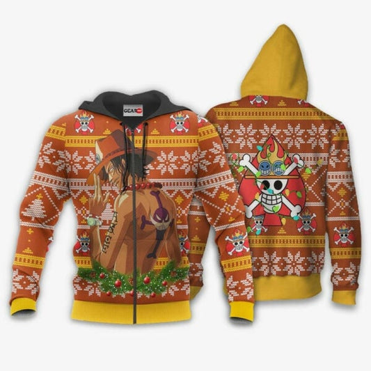 Portgas Ace Ugly Christmas Sweater One Piece Anime 1k509 Fan Gift Stylist Unisex Cartoon Graphic Outfits Aop 3d Hoodie, Zip Hoodie 2230 Moonbestprint