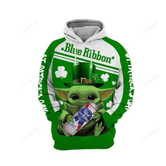 Baby Yoda Blue Ribbon 3d All Over Print Hoodie, Zip-up Hoodie Moonbestprint