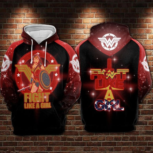 Wonder Woman Figth Like A Girl Over Print 3d Hoodie Zip Hoodie Moonbestprint