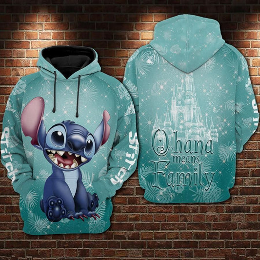 Cartoon Lilo And Stitch Ohana Means Family Disneyland Over Print 3d Hoodie Zip Hoodie 1062 Moonbestprint