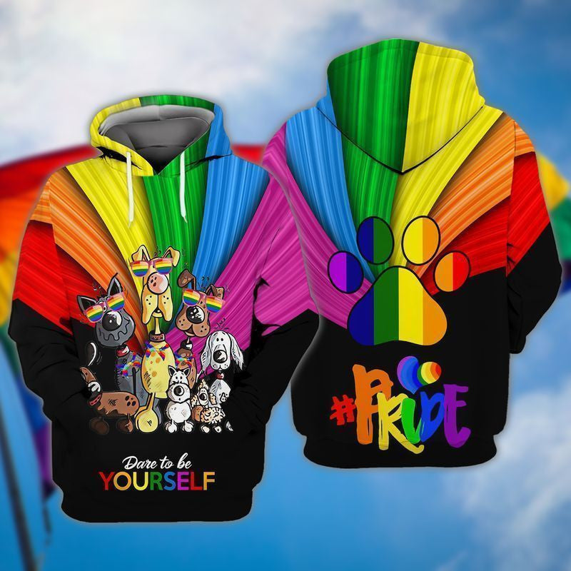 Pride Lgbt Dare To Be Yourself Dogs Lover For Men And Women 3d Hoodie Zip Hoodie Moonbestprint
