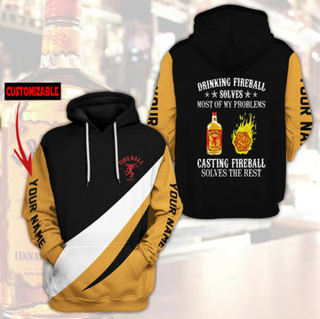 Fireball Whisky Personalized Hoodie, Drinking Fireball Solves Problems, Casting Fireball Solves The Rests 1248 Moonbestprint