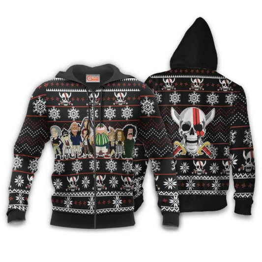 Red Hair Pirates Ugly Christmas Sweater One Piece Anime 1k495 Fan Gift Stylist Unisex Cartoon Graphic Outfits Aop 3d Hoodie, Zip Hoodie 2403 Moonbestprint