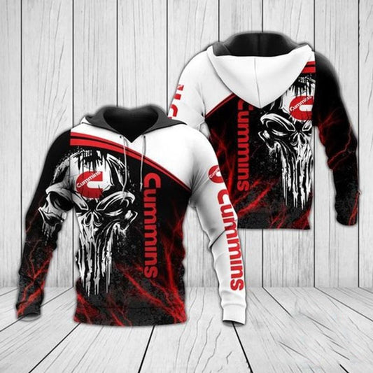Cummins Punisher Skull Black White Red All Over Printed Custom 3d Hoodie Moonbestprint