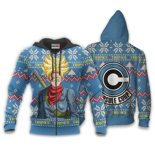 Future Trunks Ugly Christmas Dragon Ball Z Anime 1k323 Fan Gift Stylist Unisex Cartoon Graphic Outfits Aop 3d Hoodie, Zip Hoodie 1302 Moonbestprint