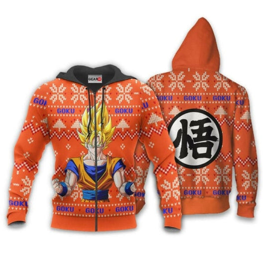 Goku Super Saiyan Ugly Christmas Dragon Ball Z Anime 1k342 Fan Gift Stylist Unisex Cartoon Graphic Outfits Aop 3d Hoodie, Zip Hoodie 1110 Moonbestprint