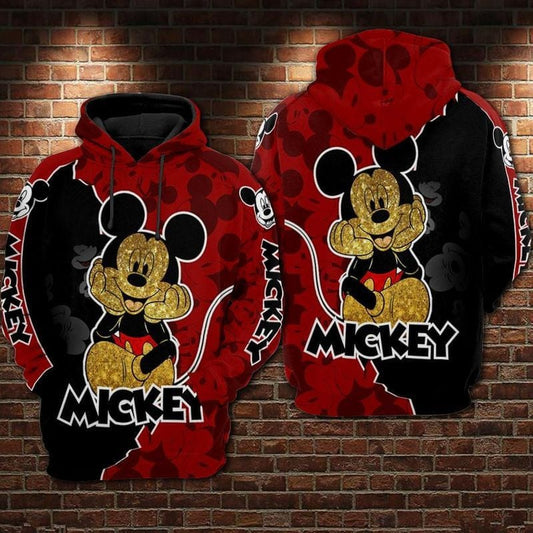 Mickey Mouse Glitter Red And Black Over Print 3d Hoodie Zip Hoodie Moonbestprint