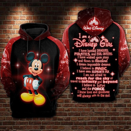 Mickey I Am A Disney Girl Red Over Print 3d Hoodie Zip Hoodie 326 Moonbestprint
