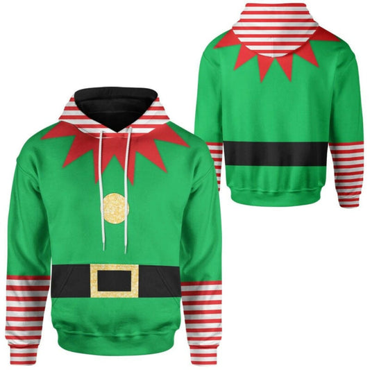 Christmas Elf Hoodie Elf Suit With Red White Striped 3d Hoodie Zip Hoodie Moonbestprint