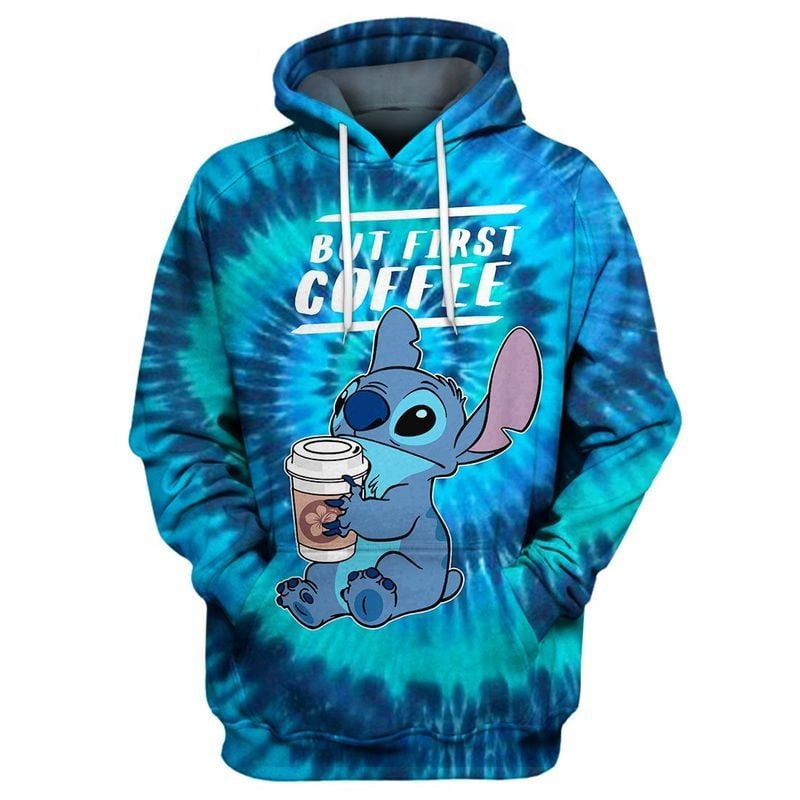 But First Coffee Stitch Tie Dye Over Print 3d Hoodie Zip Hoodie Moonbestprint