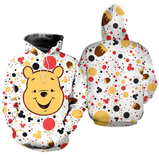 Winnie The Pooh Polkadot Pattern Disney Fan Gift Stylist Unisex Cartoon Graphic Outfits Aop Hoodie, Zip Hoodie 2464 Moonbestprint
