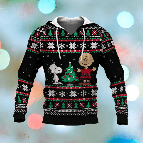 Snoopy And Charlie Brown Christmas Pattern Hoodie Zip Hoodie Moonbestprint