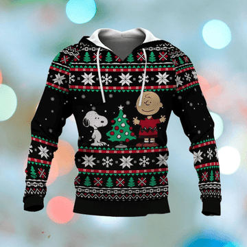 Snoopy And Charlie Brown Christmas Pattern Hoodie Zip Hoodie Moonbestprint
