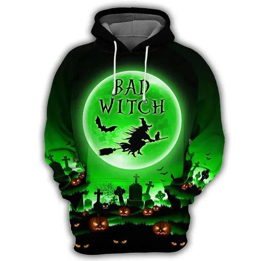 Halloween Bad Witch Green Black 3d Hoodie Zip Hoodie Moonbestprint
