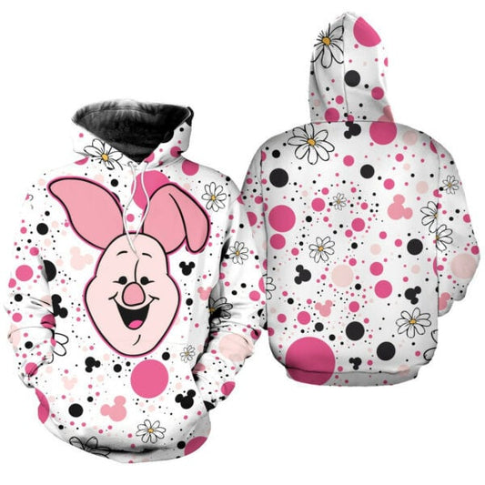 Piglet Polkadot Pattern Disney Fan Gift Stylist Unisex Cartoon Graphic Outfits Aop Hoodie, Zip Hoodie 1818 Moonbestprint