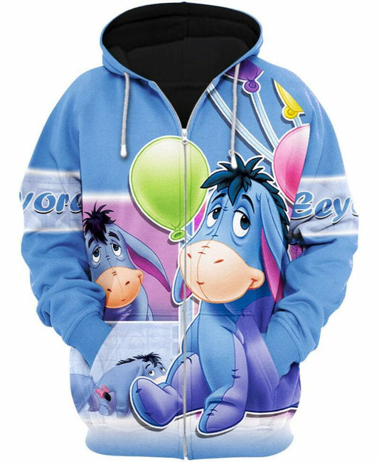 Eeyore Blue 3d Hoodie Zip Hoodie Moonbestprint