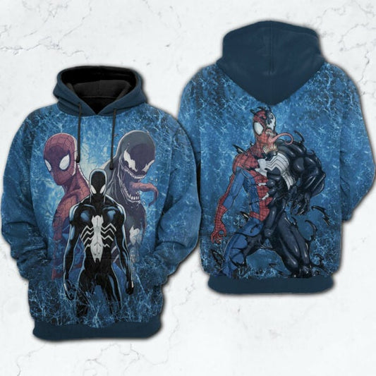 Spider Man X Venom Marvel Fan Gift, Spider Man X Venom Marvel Aop Hoodie, Zip Hoodie, Fleece Jacket 1863 Moonbestprint