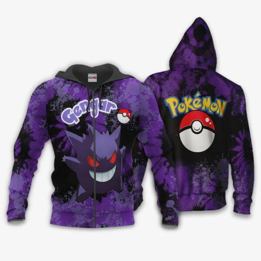 Gengar Anime Pokemon Manga Tie Dye Style 1k777 Fan Gift Stylist Unisex Cartoon Graphic Outfits Aop 3d Hoodie, Zip Hoodie 114 Moonbestprint