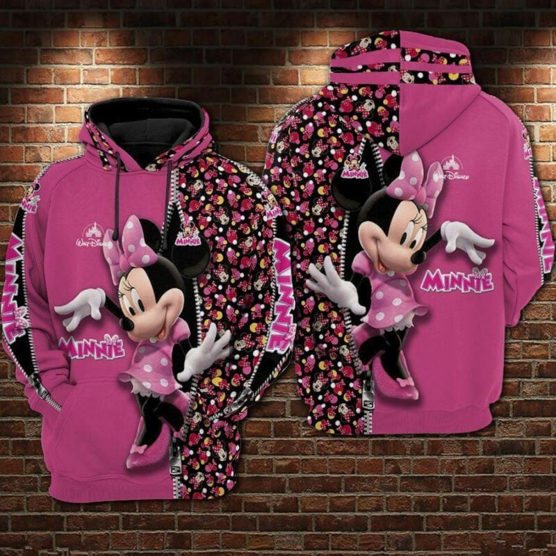 Disney Minnie Face Pattern Zipper Pink 3d Hoodie Zip Hoodie Moonbestprint