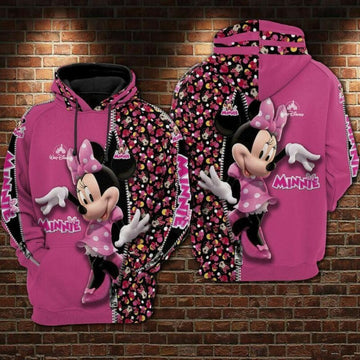 Disney Minnie Face Pattern Zipper Pink 3d Hoodie Zip Hoodie Moonbestprint