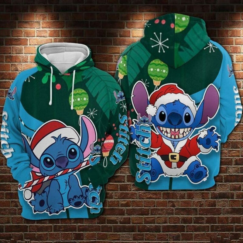 Disney Christmas Hoodie Stitch Biting Candy 3d Hoodie Zip Hoodie Moonbestprint