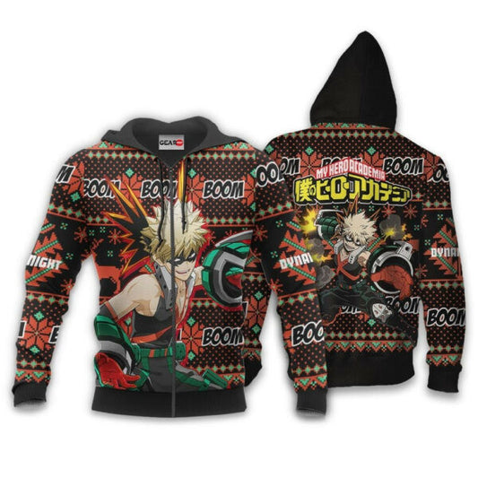 Katsuki Ugly Christmas Sweater Anime My Hero Academia Manga 2k51 Fan Gift Stylist Unisex Cartoon 3d Hoodie Zip Hoodie 875 Moonbestprint