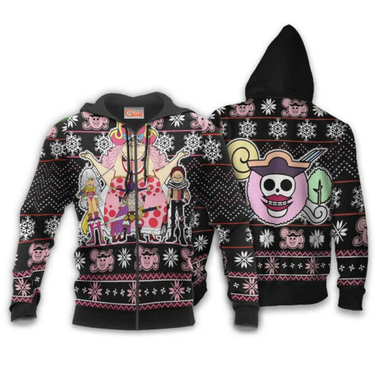 Big Mom Pirates Ugly Christmas Sweater One Piece Anime 1k493 Fan Gift Stylist Unisex Cartoon Graphic Outfits Aop 3d Hoodie, Zip Hoodie 438 Moonbestprint