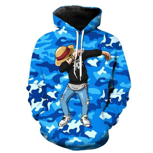 Dabbing Monkey D Luffy One Piece Blue Camouflage All Over Printed Custom 3d Hoodie Moonbestprint