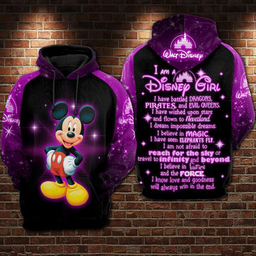 Mickey Mouse I Am A Disney Girl Purple Over Print 3d Hoodie Zip Hoodie Moonbestprint