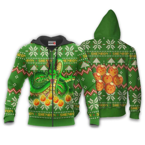 Shenron Ugly Christmas Dragon Ball Z Anime 1k322 Fan Gift Stylist Unisex Cartoon Graphic Outfits Aop 3d Hoodie, Zip Hoodie 2079 Moonbestprint