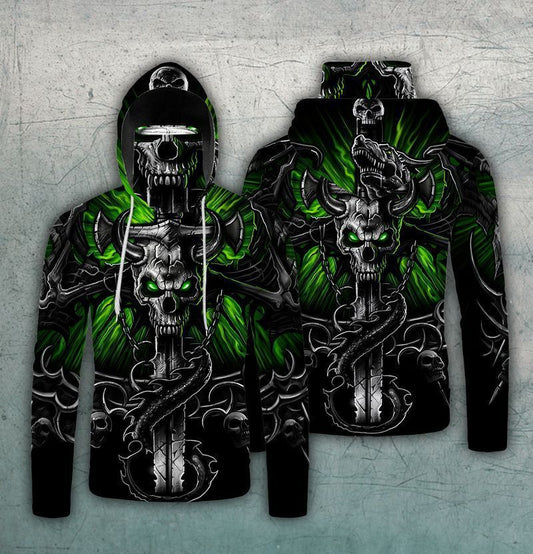 Green Skull Skeleton Mask Over Print 3d Hoodie Zip Hoodie Moonbestprint