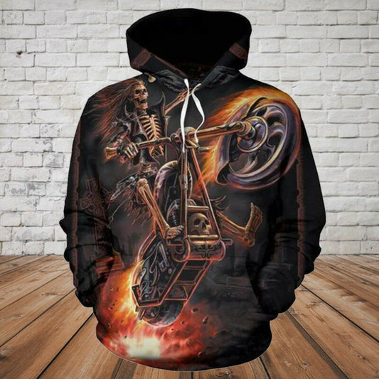 Riding Skeleton Skull Red 3d Hoodie Zip Hoodie Moonbestprint
