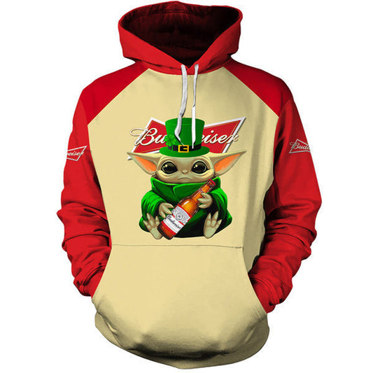 Yoda Budweiser St Patrick Day Hoodie, Gift For Fan 3d All Over Print Shirt Hoodie 2559 Moonbestprint