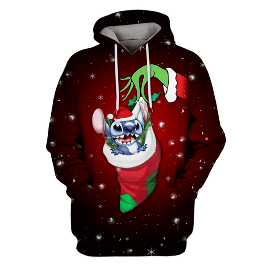 Disney Grinch Stitch In Sock Christmas Snowflakes 3d Hoodie Zip Hoodie Moonbestprint
