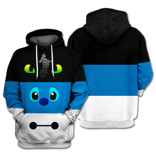 Stitch Baymax Toothless Cute Black White Blue 3d Hoodie Zip Hoodie Moonbestprint