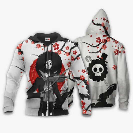 Brook Japan Cherry Blossoms One Piece Anime 1k678 Fan Gift Stylist Unisex Cartoon Graphic Outfits Aop 3d Hoodie, Zip Hoodie 297 Moonbestprint
