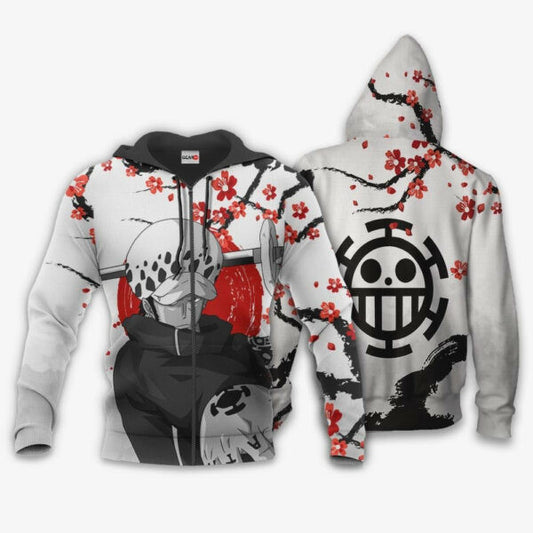 Trafalgar Law Japan Cherry Blossoms One Piece Anime 1k482 Fan Gift Stylist Unisex Cartoon Graphic Outfits Aop 3d Hoodie, Zip Hoodie 2417 Moonbestprint