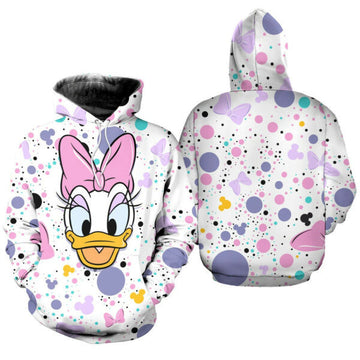 Daisy Duck Polkadot Pattern Disney Fan Gift Stylist Unisex Cartoon Graphic Outfits Aop Hoodie, Zip Hoodie 1093 Moonbestprint