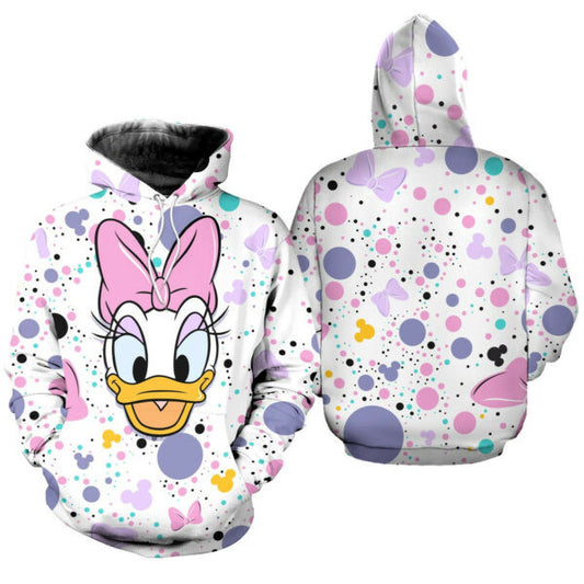 Daisy Duck Polkadot Pattern Disney Fan Gift Stylist Unisex Cartoon Graphic Outfits Aop Hoodie, Zip Hoodie 1093 Moonbestprint