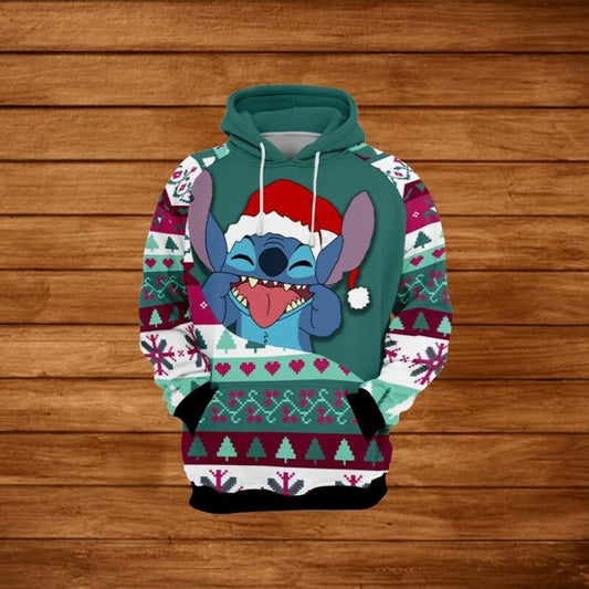 Stitch Merry Christmas Cartoon Lilo And Stitch Over Print 3d Hoodie Zip Hoodie Moonbestprint