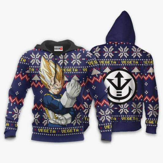 Vegeta Super Saiyan Ugly Christmas Dragon Ball Z Anime 1k338 Fan Gift Stylist Unisex Cartoon Graphic Outfits Aop 3d Hoodie, Zip Hoodie 2143 Moonbestprint