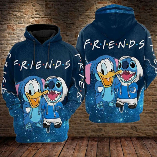 Disney Friends Stitch And Donald Galaxy Blue 3d Hoodie Zip Hoodie Moonbestprint