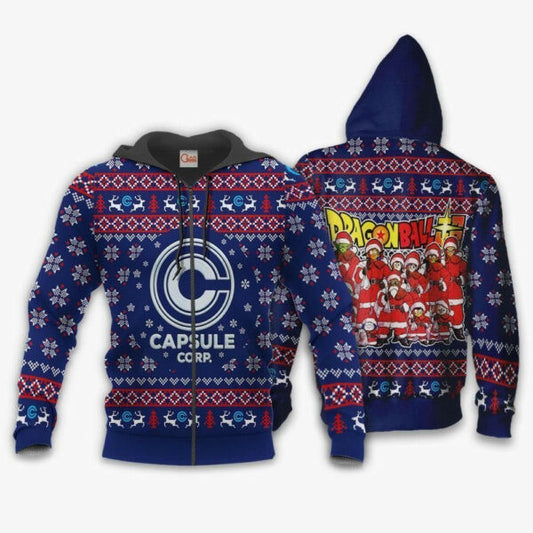 Capsule Corp Ugly Christmas Dragon Ball Z Anime 1k344 Fan Gift Stylist Unisex Cartoon Graphic Outfits Aop 3d Hoodie, Zip Hoodie 745 Moonbestprint