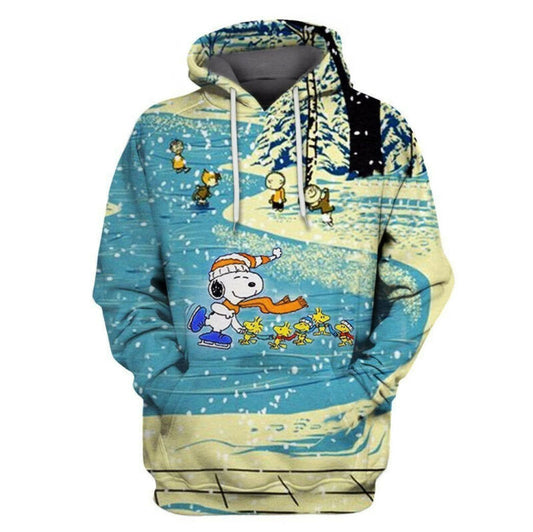 Snoopy Christmas Hoodie Snoopy Peanuts Christmas Skating In Winnter 3d Hoodie Zip Hoodie Moonbestprint