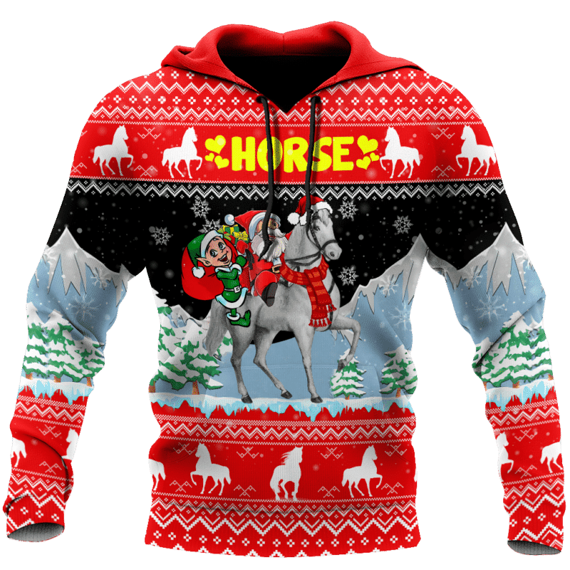 Horse Christmas Hoodie Santa Claus Elf Horse Christmas Red 3d Hoodie Zip Hoodie Moonbestprint
