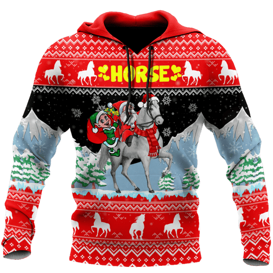 Horse Christmas Hoodie Santa Claus Elf Horse Christmas Red 3d Hoodie Zip Hoodie Moonbestprint
