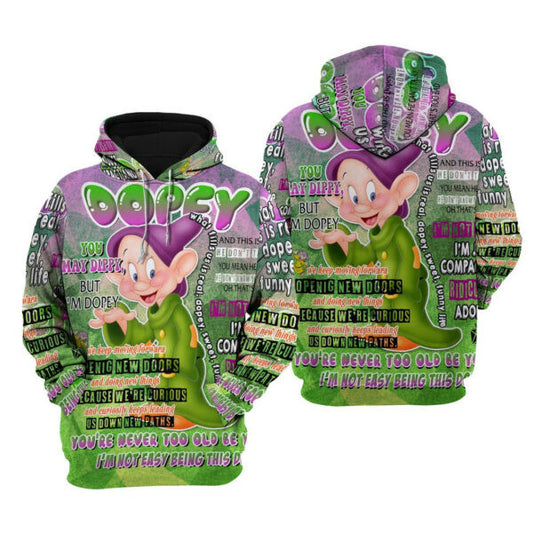 Dopey Dwarf Punk Words Pattern Disney Fan Gift Stylist Unisex Cartoon Graphic Outfits Aop Hoodie, Zip Hoodie 728 Moonbestprint