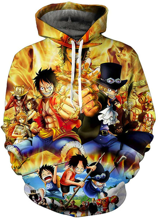Lontse Anime One Piece 3d Printed Hoodie Luffy Ace Pullover Sweatshirt Hoodies Moonbestprint